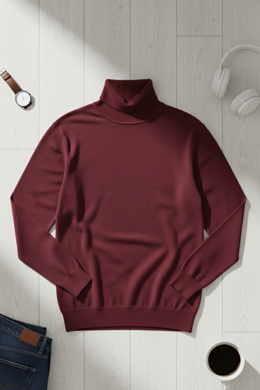 Turtle Neck Sweatshirt | Lucas – Mahogany Red