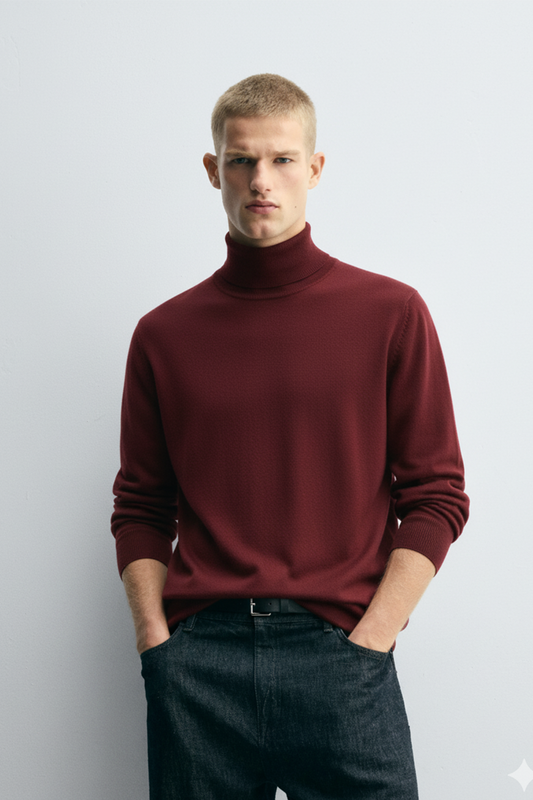 Turtle Neck Sweatshirt | Lucas – Mahogany Red